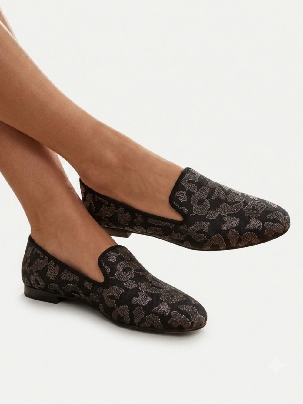 Sam Edelman Women's Jordy Loafer Black Silver Leopard Metallic Leather Size 6